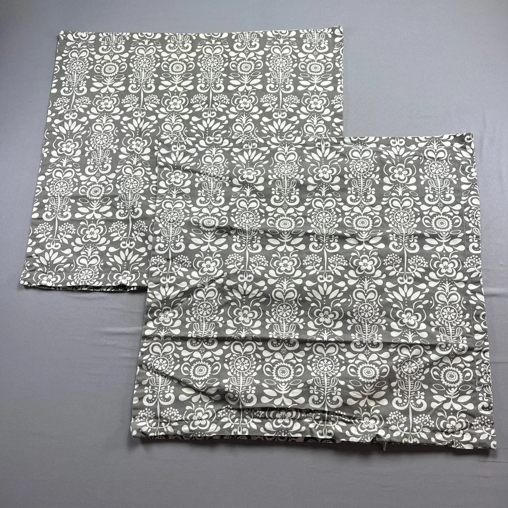 Set Of 2 Ikea Akerkulla Euro Square Pillow Shams White Gray Paisley (26